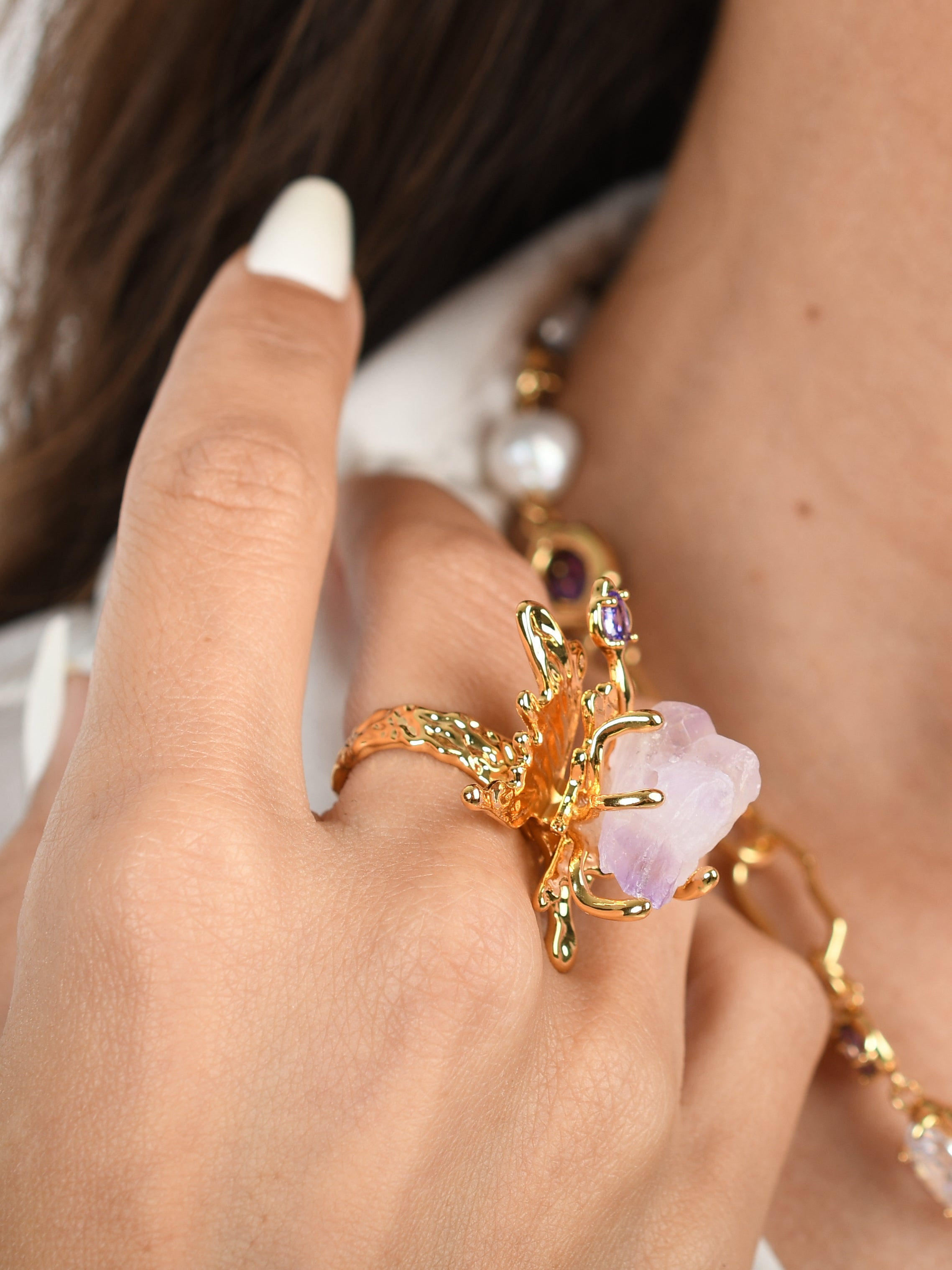 Asymmetric Amethyst Butterfly Ring – Custom Jewelry Design Draft