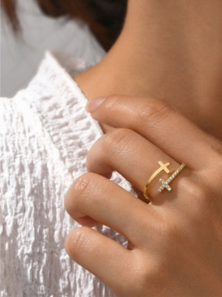 Sterling Silver Double Layer Cross Ring