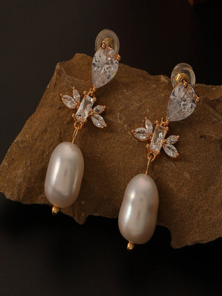 Floral Zirconia Pearl Earrings