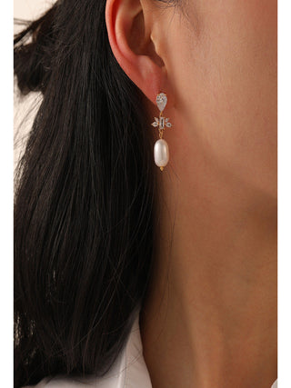 Floral Zirconia Pearl Earrings