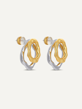 Free Form Melted Halo Double-Decker Earrings
