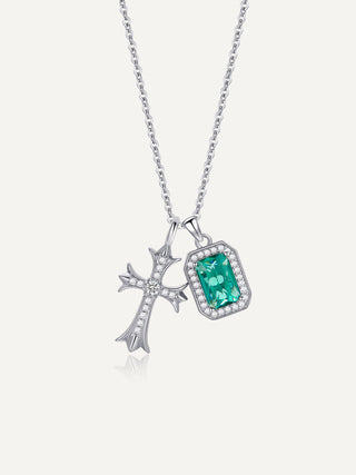 Emerald Baguette Diamond Cross Necklace